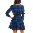 thumbnail image 2 of MODA NOVA Junior's Christmas Party Plaids Long Sleeves Belted Mini A Line Shirt Dress Dark Blue L, 2 of 5