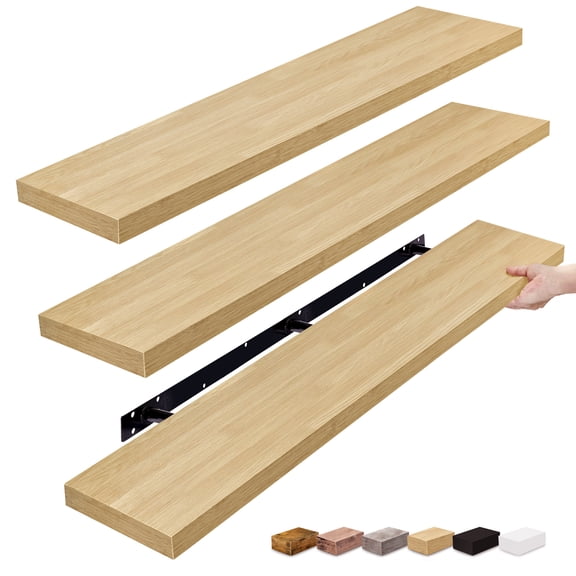 Sorbus 55in Extra-Long Floating Shelves, Wall-Mounted Storage with Hidden Brackets, Maple Wood 3-Pack