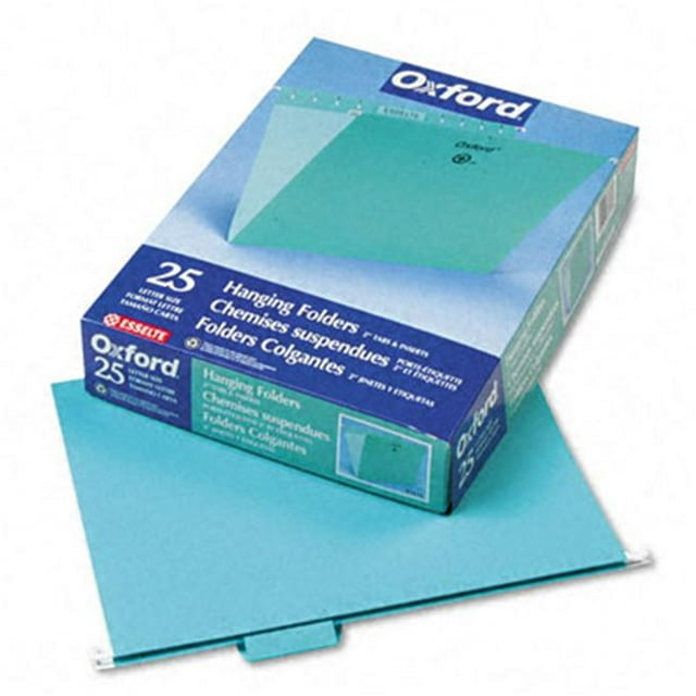Pendaflex Hanging File Folders- 1/5 Tab- Letter- Aqua- 25/Box