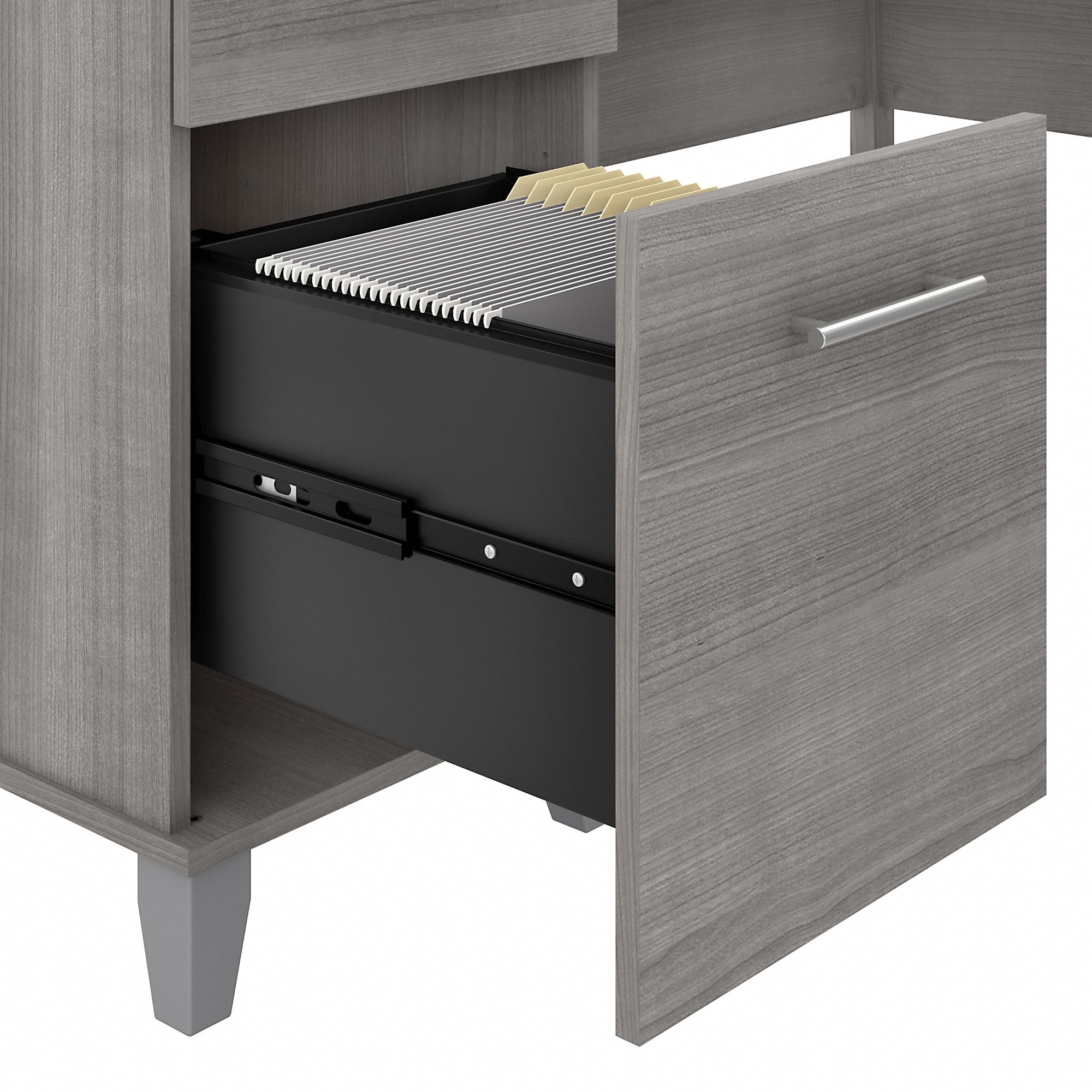 Bush Furniture Somerset 60" L Shaped Desk with Storage, Platinum Gray