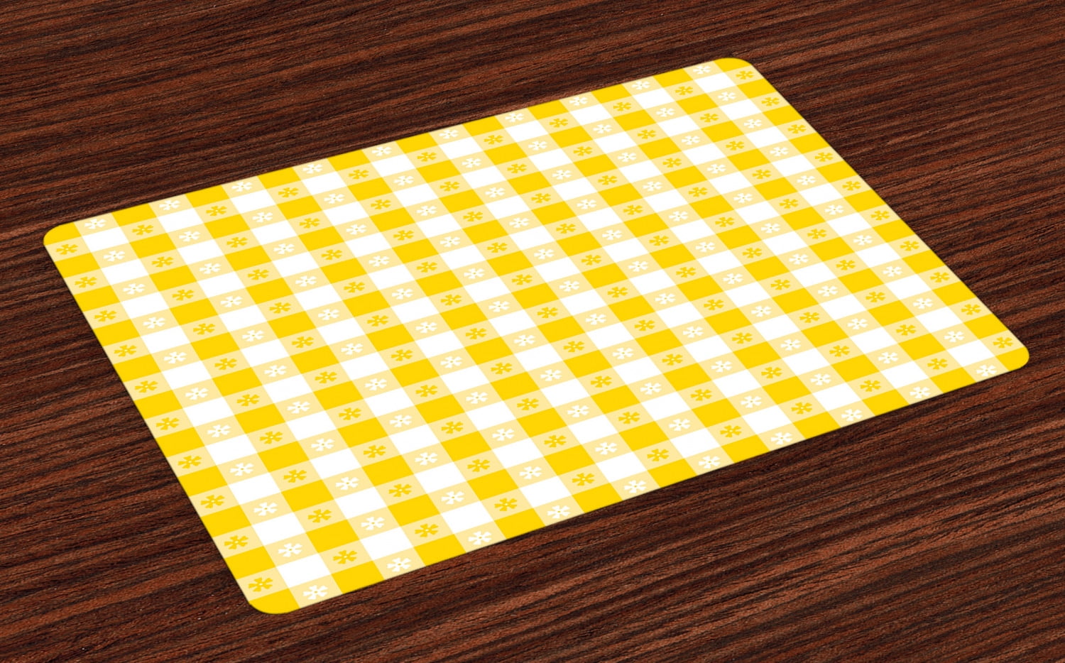 Ambesonne Yellow and White Place Mats Set of 4, Country Picnic