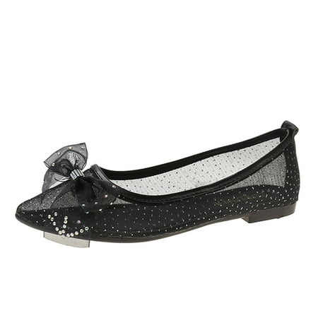 

Youmylove Female Trendy Shoes Fashion Summer Pointed Toe Shallow Mouth Bow Rhinestone Flat Lightweight Woman Comfort Footwear