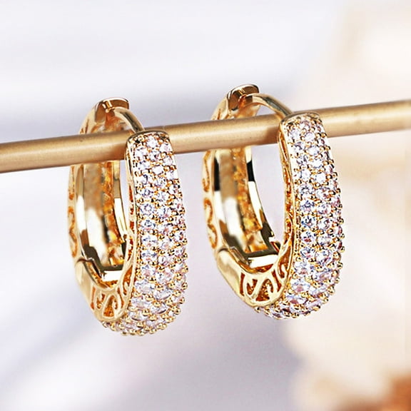 Hollow Gold Color Hoop Earrings for Women Paved Dazzling CZ Stone Luxury Trendy Female Circle Earrings
