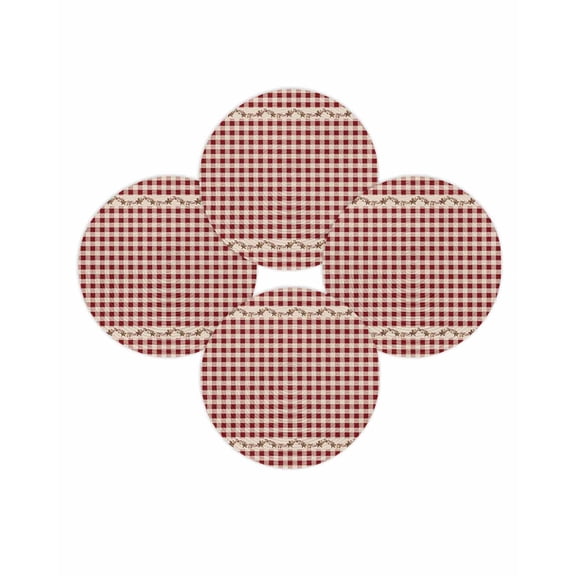 Round Placemats Set of 4 Barn Stars Rustic Place Mats Washable Woven Placemat Vintage Country Red Plaid Circle Braided Table Mat for Kitchen Dining Table Party Home Decor 15 Inch
