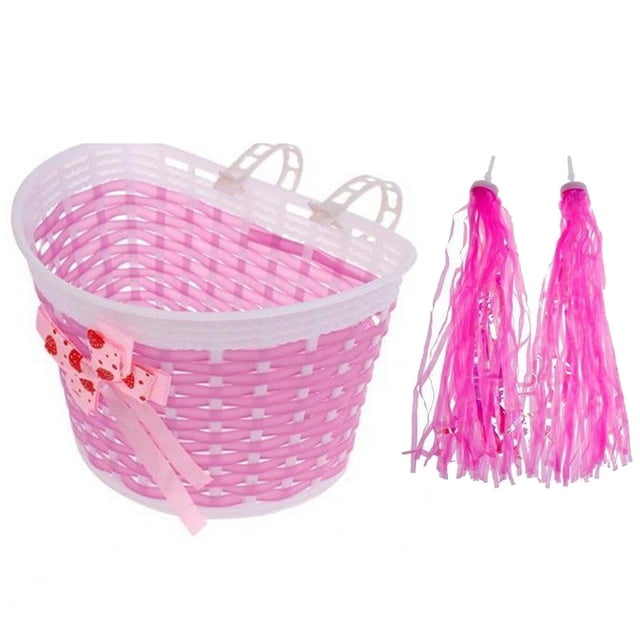 Bgsha Enfants Kids Vélo Trottinette Guidon Rubans à Pampilles + Panier Tressé