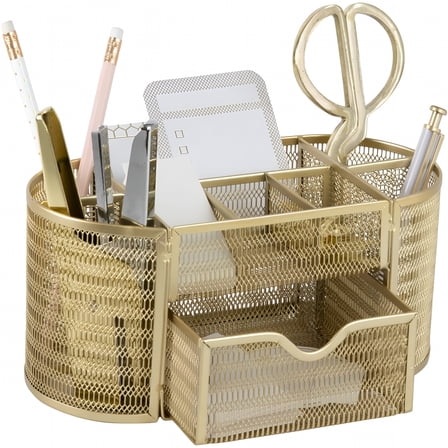 LAMIRO Gold Desk Organizer Set -Desk Accessories for Women,Office Storage & Supplies,Small Desk Organizers