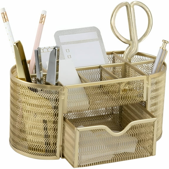 LAMIRO Gold Desk Organizer Set -Desk Accessories for Women,Office Storage & Supplies,Small Desk Organizers