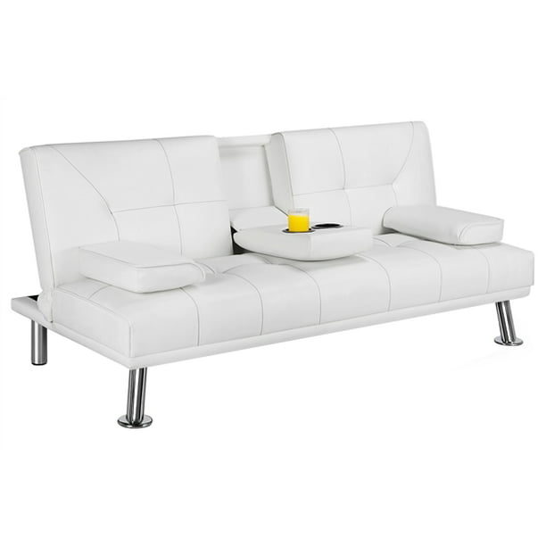Modern Faux Leather Reclining Futon, White Faux Leather Sleeper Sofa