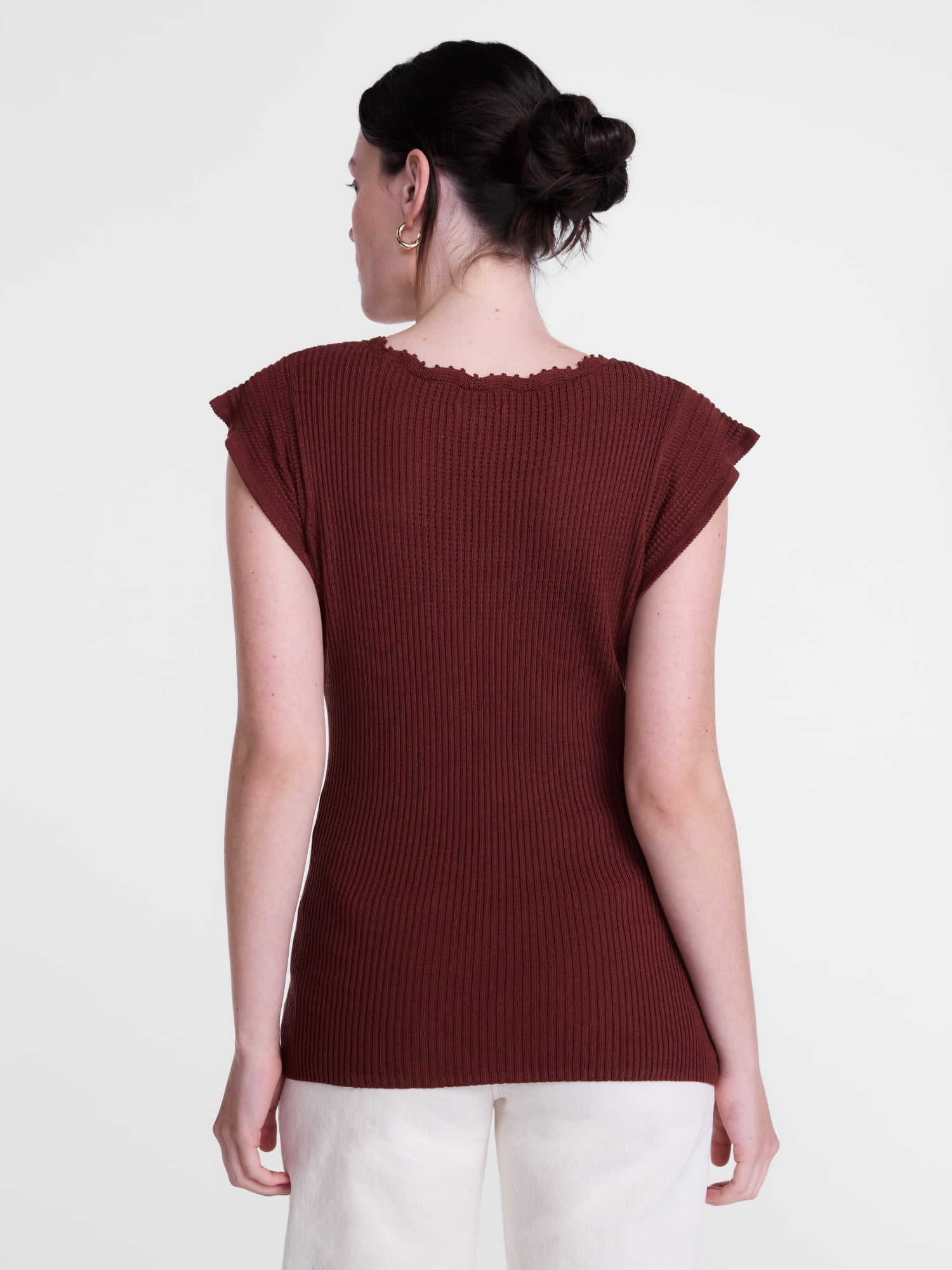 Scenario Women's Tank Sweater with Short Flutter Sleeves, Lightweight, Sizes XS-XXXL
