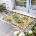 thumbnail image 2 of Peacock Feathers Doormat Outdoor Entrance 24"x36", Brown Turquoise Vintage Abstract Absorb Moisture Dirt Door Mats, Non-Slip Rubber Backing Floor Mats Indoor, Low-Profile Front Door Rugs, 2 of 9