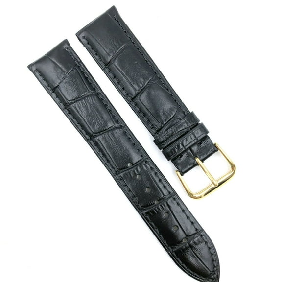 LONG ALLIGATOR GRAIN BLACK MATTE LEATHER WATCH STRAP