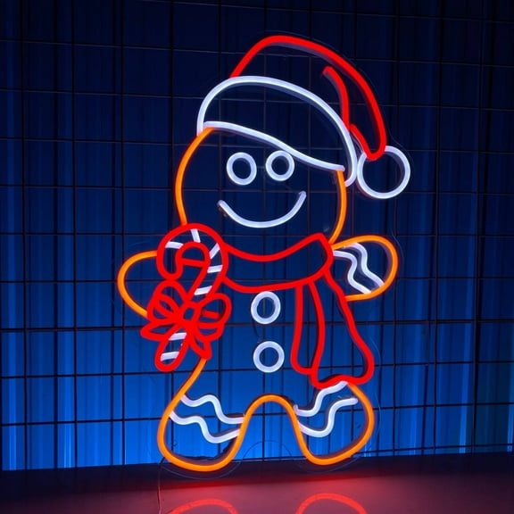 Handmadetneonsign Gingerbread Man Neon Sign, Christmas Wall Art Decor, Christmas Led Sign, Home Wall Decor