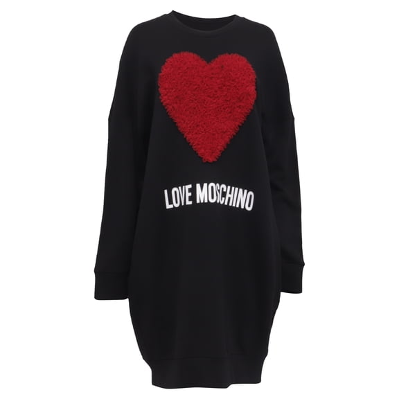 Pre-Owned Love Moschino Tulle Heart-Applique Mini Sweater Dress in Black Cotton