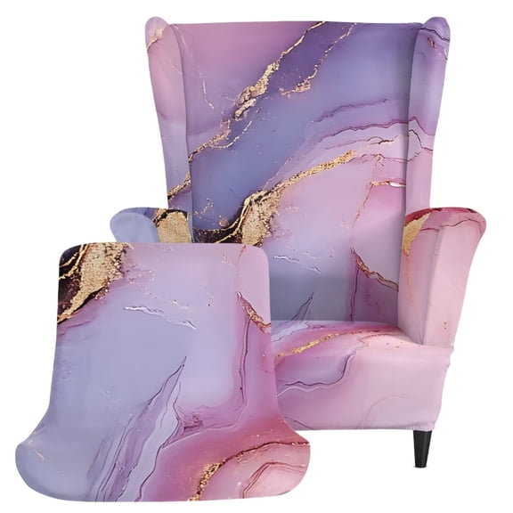 DISNIMO Marble Print Wingback Chair Slipcovers, 2 Piece Stretch Wing Back Sofa Slipcover with Elastic Bottom, Non-Slip Furniture Protector for Living Room