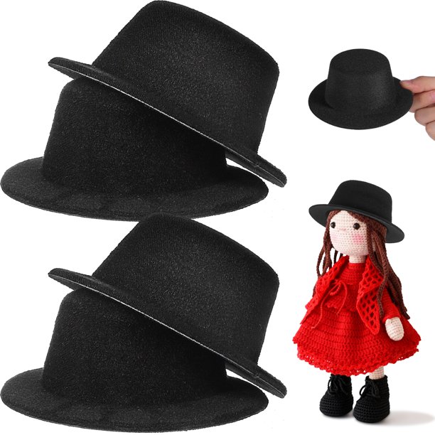 FELTECHELECTR 4 piezas de sombreros formales pequeños para muñecas pequeñas, accesorios para muñecas, ropa para muñecas, sombreros y adornos.