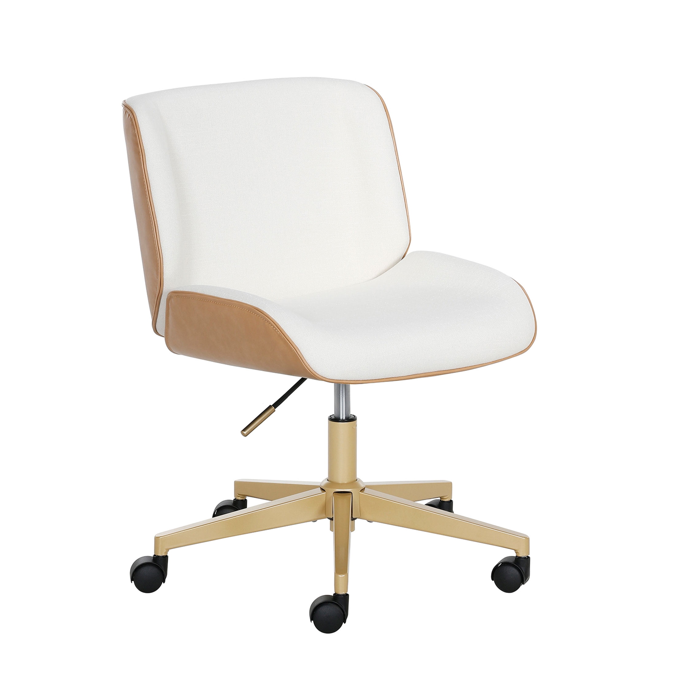 Mainstays Daphne Office Chair, White Fabric with Camel Faux Leather