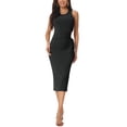 thumbnail image 1 of Vestido midi sin mangas de verano para mujer Inspire Chic, con cuello redondo, corte en la cintura, abertura lateral, vestido ajustado de canalé, talla XL, color negro, 1 of 6
