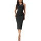 thumbnail image 1 of Vestido midi sin mangas de verano para mujer Inspire Chic, con cuello redondo, corte en la cintura, abertura lateral, vestido ajustado de canalé, talla XL, color negro, 1 of 6