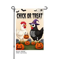 AMHNF Chick or Treat Halloween Flag with Witch Hat Chicken and Pumpkin Lanterns Linen Garden Flag for Halloween Home Outdoor Garden Yard Decor 12x18 inch