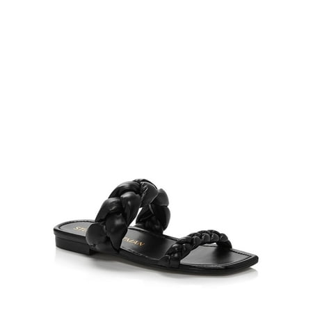

STUART WEITZMAN Womens Black Braided Padded Playa Square Toe Slip On Leather Slide Sandals Shoes 5.5 B