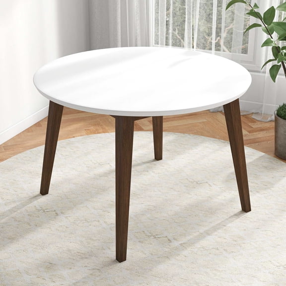 Modern Dining Tables, Contemporary Dining Table with Smooth White Finish and Solid Wood Base 43" Diameter X 29.5" H Kitchen Dining Room Circle Dinner Pedestal Table, Brown,White Dining Tables