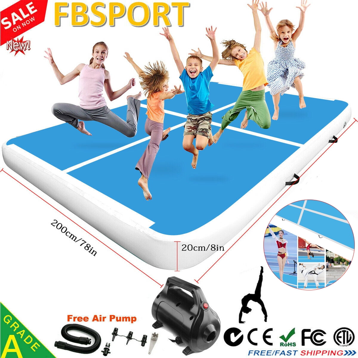 Fbsport 2m Width Skyblue 4m*2m*0.2m Air Track Floor Home Inflatable