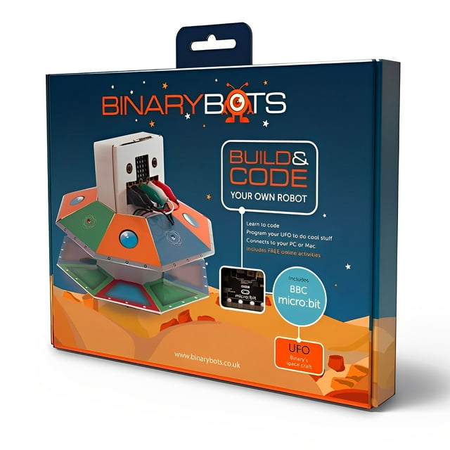 BinaryBots Kit de Robot de Codage en Carton « UFO » avec micro:bit BBC – Robot STEM à Paquet Plat pour Construire et Programmer pour Enfants et Débutants