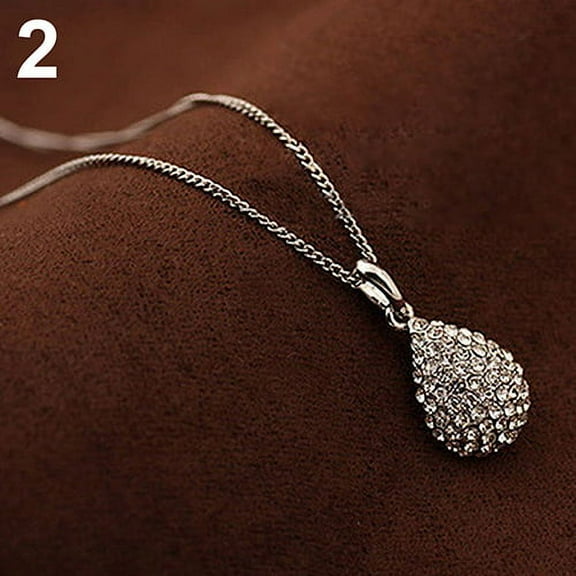 Women's Fashion Shiny Rhinestone Waterdrop Pendant Long Chain Sweater Necklace