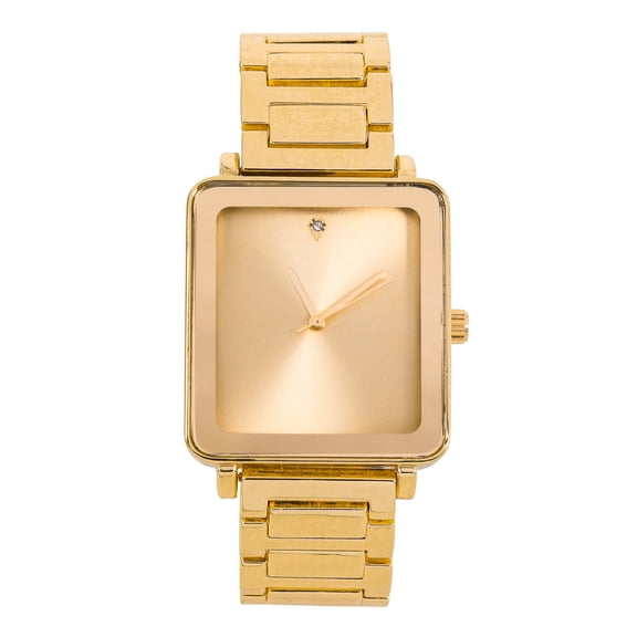 Mens 33mm Square Dial Watch – Luxury Quartz Timepiece with Metal Band Gift for Him - Gold