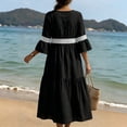 thumbnail image 5 of Bxsruta Womens Midi Dress Casual Bell Sleeve Round Neck Flowy Sundress, 5 of 8