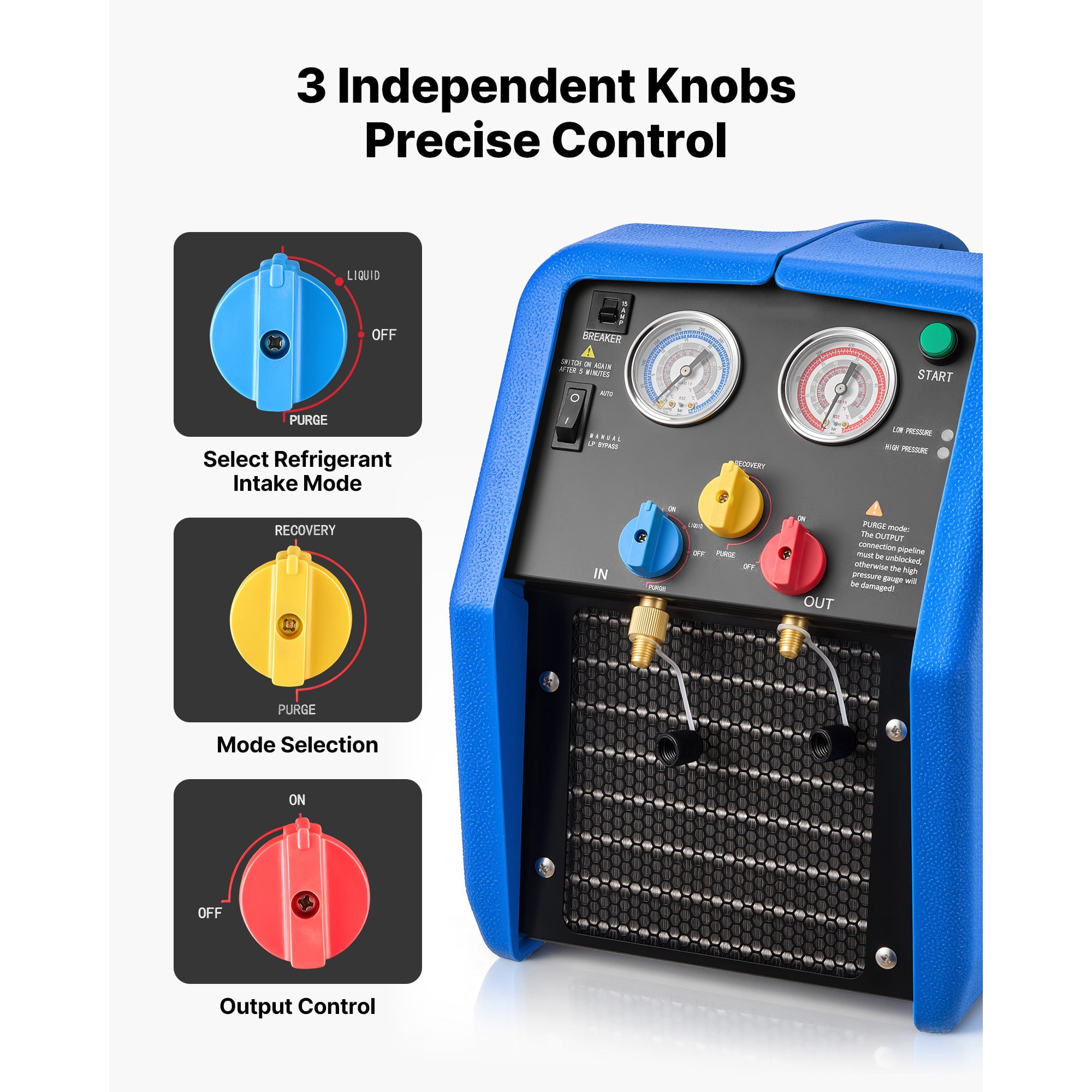 KFFKFF Portable Refrigerant Recovery Unit, 1 HP 110V 60Hz Dual Cylinder System for Liquid and Vapor Refrigerant, 1750 RPM Recycling Equipment for Automotive and Home Air Conditioning