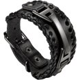 thumbnail image 1 of Pulsera de cuero para hombre, brazalete grande ajustable, brazalete negro, pulsera informal Punk Rock, Retro Vintage, 1 of 5