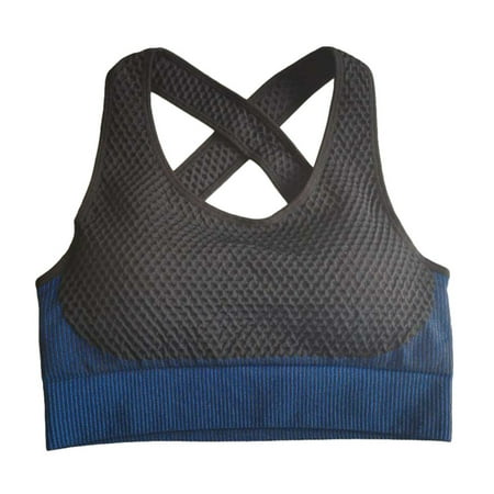 

Shockproof Mesh Sexy Running Sports Bra Wide Hem Yoga Workout Tops For Workout Gym Activewear S Black Blue
