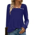 thumbnail image 6 of Tops for Women Plus Size Printed V-Neck Long Sleeve Casual T-shirt Button Tops,Womens Blouse Blue, 6 of 6
