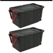 Set of 2 Black 40 Gallon Industrial Tote Plastic Bins with Wheels - Convenient Storage Solution