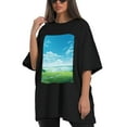 thumbnail image 4 of Plus Size Shirt for Women Black Tops for Women Oversized Short Sleeves Shirt for Women Grassland2 T Shirt Crewneck Shirt for Women 3XL, 4 of 5