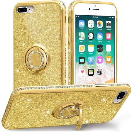 Compatible with iPhone 7 Plus case for Women Girls,iPhone 8 Plus case with Ring Stand,Slim Fit Cute Sparkle Diamond case for iPhone 7 Plus/iPhone 8 Plus case Glitter 5.5inch - Gold