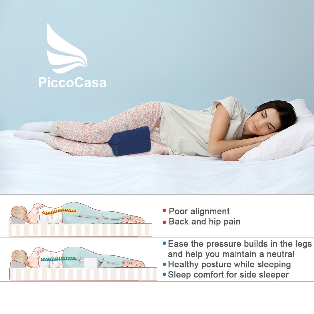 Memory Foam Knee Pillow Cushion for Side Sleeping Leg Support Gray