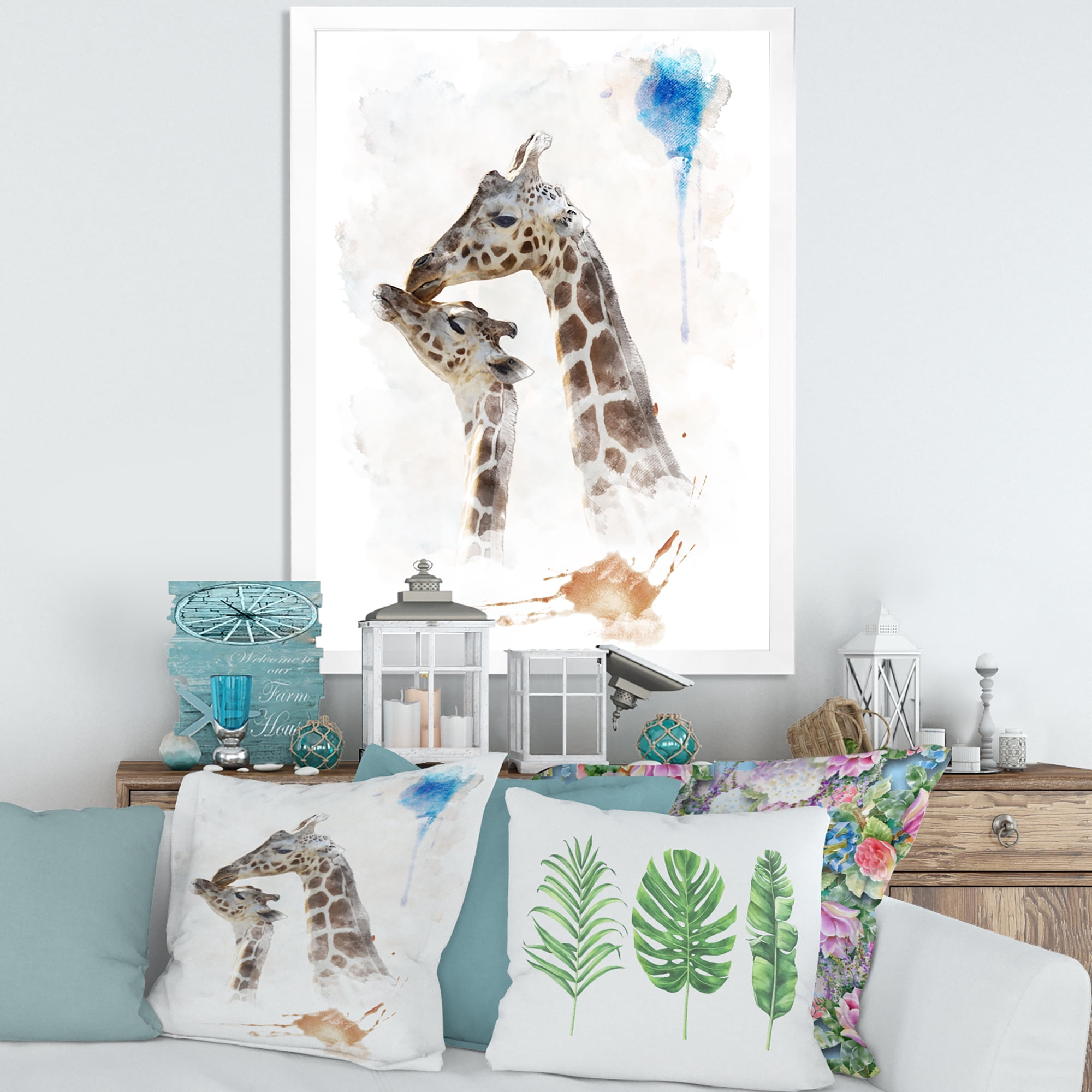 Designart 'Portrait of A Child and Giraffe' Farmhouse Framed Art Print