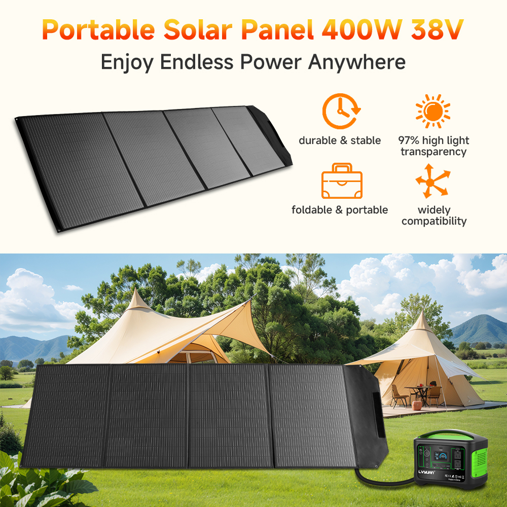 EFFORTWAY 400W Portable Solar Panel Foldable Solar Panel Charger with Adjustable Kickstands Waterproof IP67 for Camping, Home, RV, Boat, Outdoor, Power Station, off Grid System