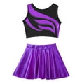 thumbnail image 3 of YIZYIF Girls Shiny Metallic Crop Top with Ruffled A-Line Skirt Skort Teens Jazz Hip Hop Modern Dance Costume Purple 12, 3 of 7