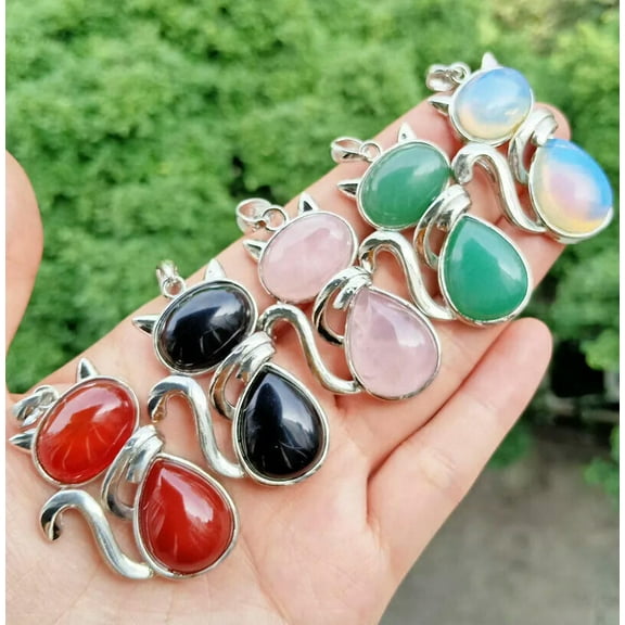 K-KED 5pcs Opal Vary stone Kitty Cat Healing Pendants Chakra Reiki Healing Amulet