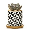 thumbnail image 1 of Plant Pot Cylindrical Flowerpot 7.5x7.6cm Geometric Pattern Simple Black White Nordic Style Home Decor Ceramic Vase, 1 of 2