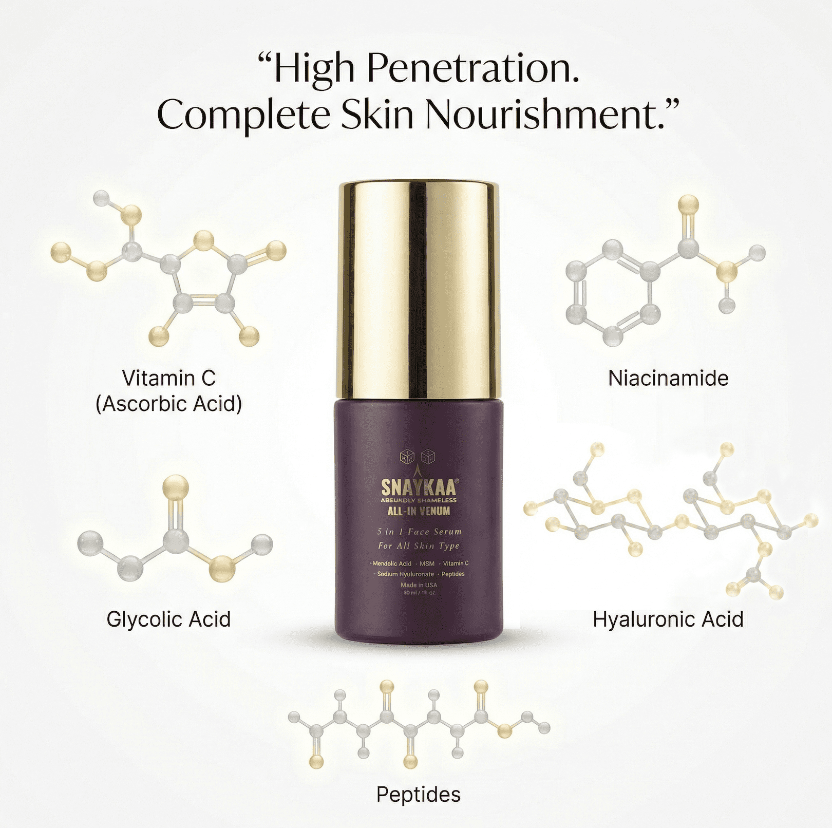 Snaykaa Brightening Face Serum – Dark Spots & Anti-Aging | Niacinamide, Vitamin C, Hyaluronic Acid & Peptides – Lightweight, Vegan, Made in USA – 30ml