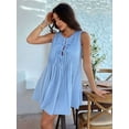 thumbnail image 5 of Dycnvjo Womens Tie Front Mini Dress Summer Sleeveless Pleated Casual Loose Babydoll Dresses Light Blue S, 5 of 8