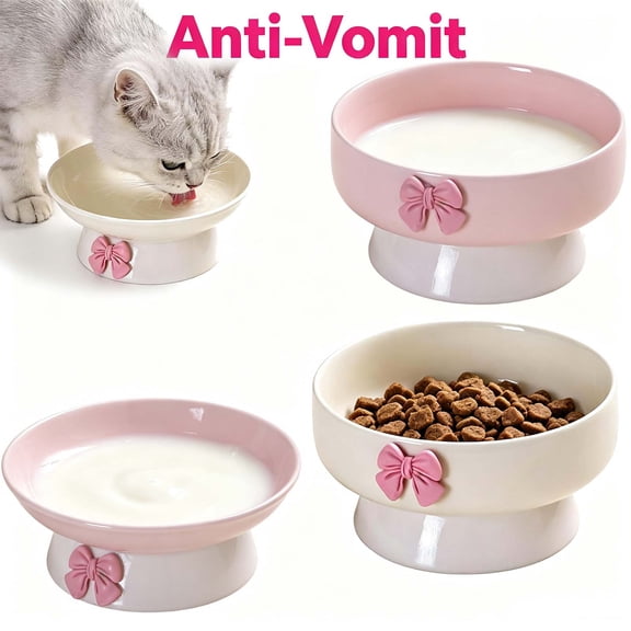 Raised Cat Food Bowls, 15-Degree Tilted Elevated Cat Bowls for Indoor Cats, Backflow Prevention Anti-Vomiting Cat Food Bowl for Kitten _ Pink _ S