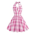thumbnail image 1 of ZHUASHUM Robe Fille Mignonne Enfants Couleur Soli Été Sans Manches Col Halter Robe à Carreaux Rose Robe de Soirée Mode Rose, 9-10 Ans, 1 of 6