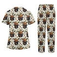 thumbnail image 3 of Nursing Scrubs，Women's Short-Sleeve Easter Print Nursing Scrubs Set with Pockets，Light Brown，S, 3 of 4