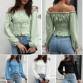 thumbnail image 3 of Camisa de mujer con hombros descubiertos, mangas largas con cordones en la cintura, corsé Eccomum Verde/Grande, 3 of 7