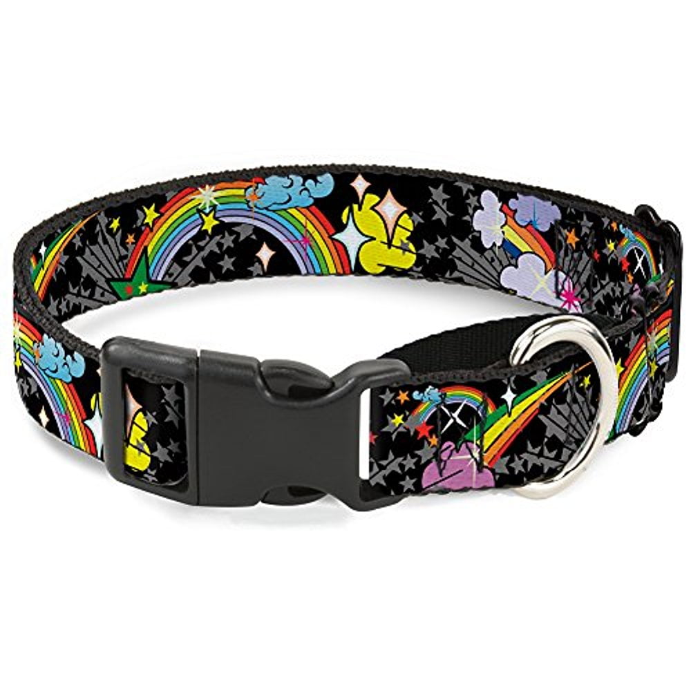 buckle-down martingale dog collar - rainbow cloud stars black - 1" wide - fits 15-26" neck size - large